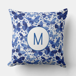 Monogram Waterverf Butterfly Blue Kussen