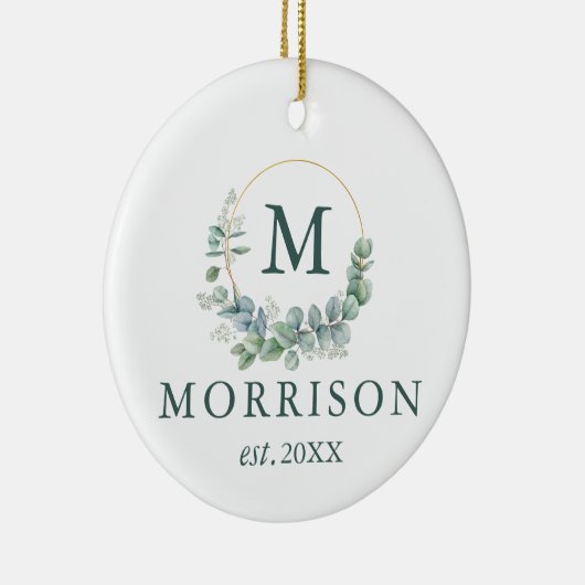 Monogram Waterverf Eucalyptus FOTO BACK Keramisch Ornament (Rechts)