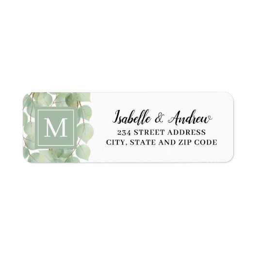 Monogram Waterverf Eucalyptus Greenery en Gold Etiket (Voorkant)