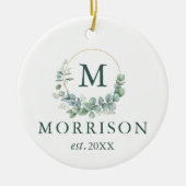 Monogram Waterverf Eucalyptus Pas getrouwd Keramisch Ornament (Voorkant)