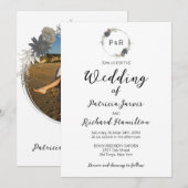 Monogram Waterverf Floral Elegant Wedding Kaart (Voorkant / Achterkant)