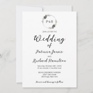Monogram Waterverf Floral Elegant Wedding Kaart