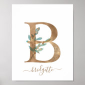 Monogram Waterverf Floral Gold Letter B Poster (Voorkant)