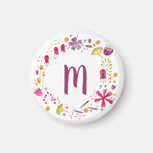 Monogram Waterverf Floral Magneet