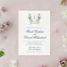 Monogram Waterverf Floral Wedding Crest Uitnodigin