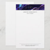 Monogram Waterverf Geode Deep Blue Paars Agate Briefpapier (Voorkant / Achterkant)