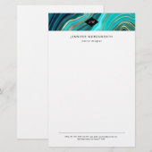 Monogram Waterverf Geode Green Agate Malachite Briefpapier (Voorkant / Achterkant)