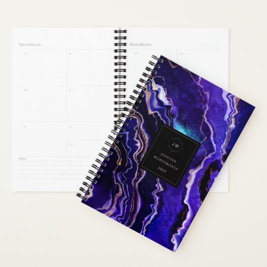 Monogram Waterverf Geode Paars Roos Gold Agate Planner (Display)