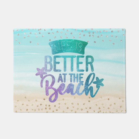 Monogram Waterverf Glitter Life is beter strand Deurmat (Voorkant)