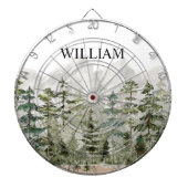 Monogram Waterverf Groene dennenbos op de berg Dartbord (Voorkant)