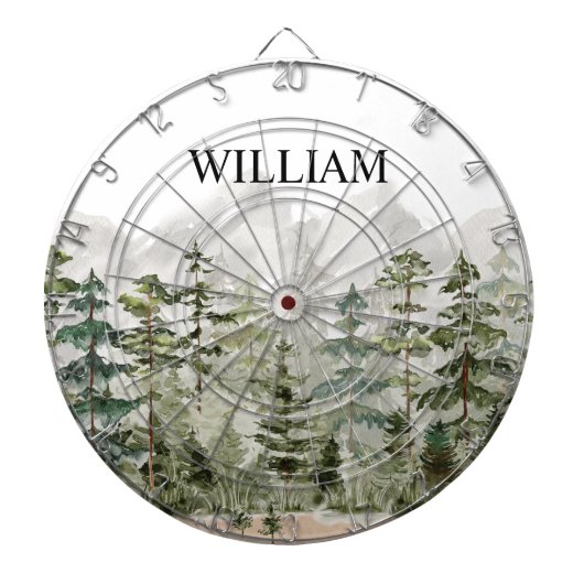 Monogram Waterverf Groene dennenbos op de berg Dartbord (Voorkant)