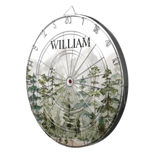 Monogram Waterverf Groene dennenbos op de berg Dartbord (Voorkant Rechts)