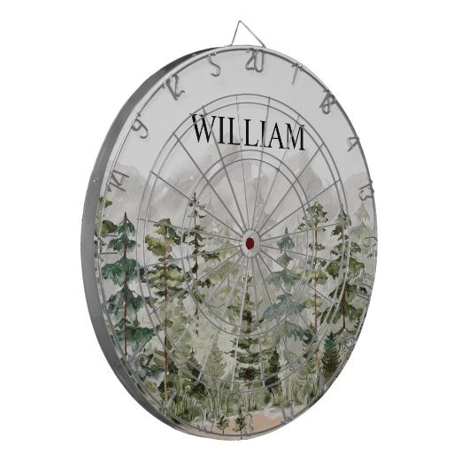 Monogram Waterverf Groene dennenbos op de berg Dartbord (Voorkant Links)