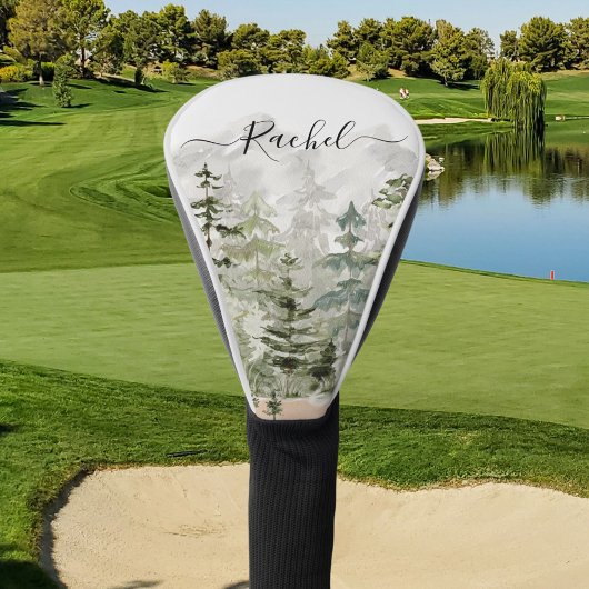 Monogram Waterverf Groene dennenbos op de berg Golfheadcover