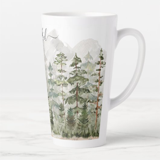 Monogram Waterverf Groene dennenbos op de berg Latte Mok (Rechts)