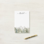 Monogram Waterverf Groene dennenbos op de berg Post-it® Notes (Op bureau)