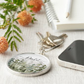 Monogram Waterverf Groene dennenbos op de berg Sleutelhanger (Zijkant)