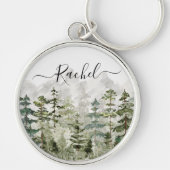 Monogram Waterverf Groene dennenbos op de berg Sleutelhanger (Voorkant)