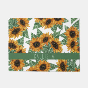 Monogram Waterverf land Cute Yellow Sunflower Deurmat