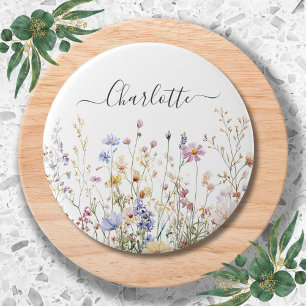 Monogram Waterverf Landelijk Mooi Bloemenveld Ronde Button 7,6 Cm