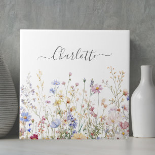 Monogram Waterverf Landelijk Prachtig Bloemenveld Tegeltje