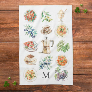 Monogram Waterverf Mediterraan eten Theedoek