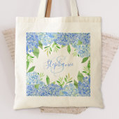 Monogram Waterverf Modern Floral Blue Hydrangea Tote Bag