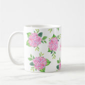 Monogram Waterverf Moderne Floral Pink Hydrangea Koffiemok (Links)