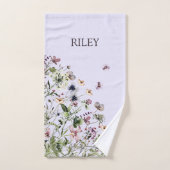 Monogram Waterverf Paarse Wildbloemen Bad Handdoek (Handdoek)
