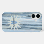 Monogram waterverf pastel strepen blauw marinegrij Case-Mate iPhone case (Achterkant (horizontaal))