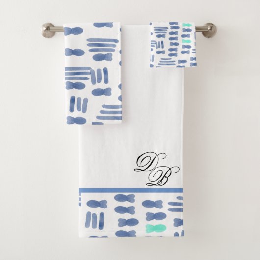 Monogram waterverf penseelstreek vis bad handdoek (Insitu)