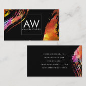 Monogram Waterverf Penseelstreek Zwarte achtergron Visitekaartje (Voorkant / Achterkant)