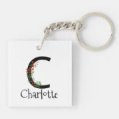 Monogram Waterverf rode wilde bloemen Sleutelhanger (Achterkant)