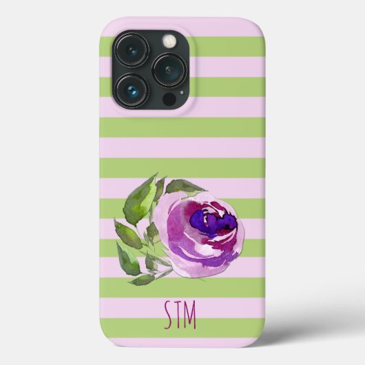 Monogram Waterverf Roos Pastel Stripes Aangepast Case-Mate iPhone Case (Achterkant)