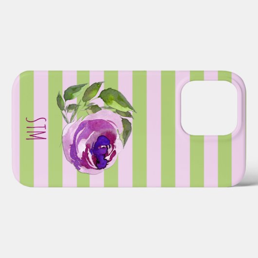 Monogram Waterverf Roos Pastel Stripes Aangepast Case-Mate iPhone Case (Achterkant (horizontaal))