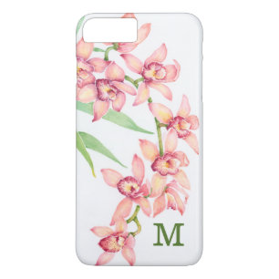 Monogram   Waterverf Roze bloemen iPhone 8 Plus / 7 Plus Hoesje