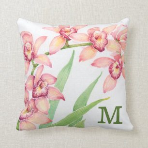 Monogram Waterverf Roze Bloemen Kussen