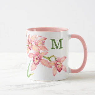 Monogram Waterverf Roze bloemen Mok
