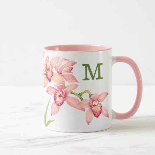 Monogram | Waterverf Roze bloemen Mok (Rechts)