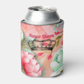 Monogram Waterverf Roze Bunco Flowers Blikjeskoeler (Blikje Voorkant)