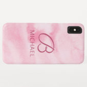 Monogram Waterverf Roze Gepersonaliseerde Naam Case-Mate iPhone Case (Achterkant (horizontaal))