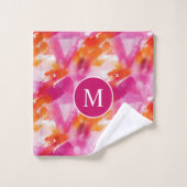Monogram Waterverf Roze Oranje Abstract Bad Handdoek (Wasdoekje)