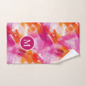 Monogram Waterverf Roze Oranje Abstract Bad Handdoek (Handdoek)