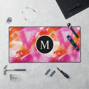 Monogram Waterverf Roze Oranje Abstract Bureaumat