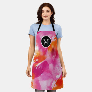 Monogram Waterverf Roze Oranje Abstract Schort
