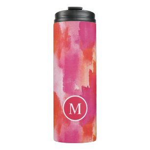 Monogram Waterverf Roze Oranje Abstract Thermosbeker