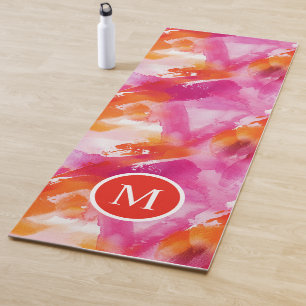 Monogram Waterverf Roze Oranje Abstract Yogamat