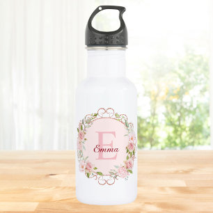 Monogram Waterverf Roze Rozen Bloemen Bloemig Waterfles
