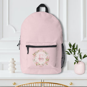 Monogram Waterverf Roze Rozen Bloemen Bloemstuk Bedrukte Rugzak