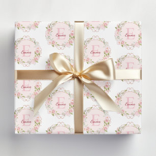 Monogram Waterverf Roze Rozen Bloemen Bloemstuk Cadeaupapier